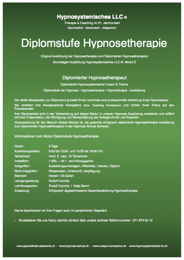 Diplomstufe Hypnosetherapie Ausbildung